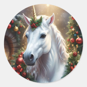 “The Unicorn of Noel” Classic Round Sticker