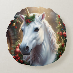 “The Unicorn of Noel” Round Cushion