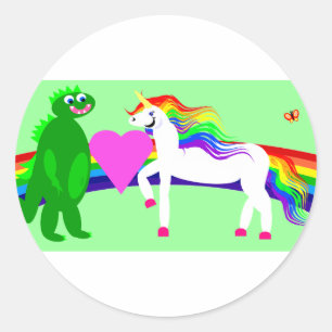 The Unicorn sees the Dinosaur Classic Round Sticker