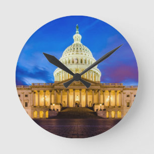 The United States Capitol at blue hour Round Clock