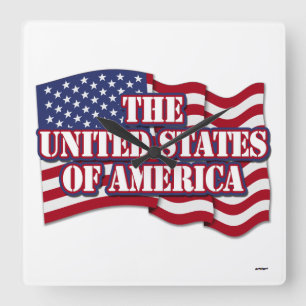 The United States of America with USA flag Square Wall Clock