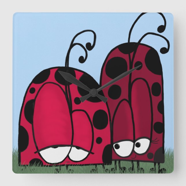 The Unrequited Love Ladybug Illustration Square Wall Clock (Front)