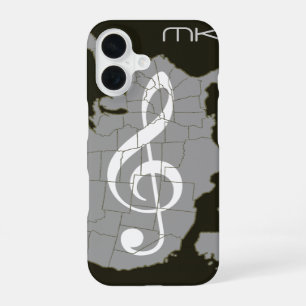 The USA map with a treble clef iPhone 16 Case