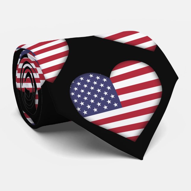 The USA Stars and Stripes Heart Pattern Neck Tie (Rolled)