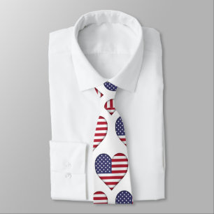 The USA Stars and Stripes Heart Pattern Neck Tie