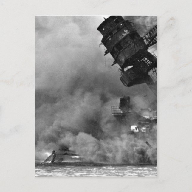 The USS ARIZONA burning after the_War Image Postcard (Front)