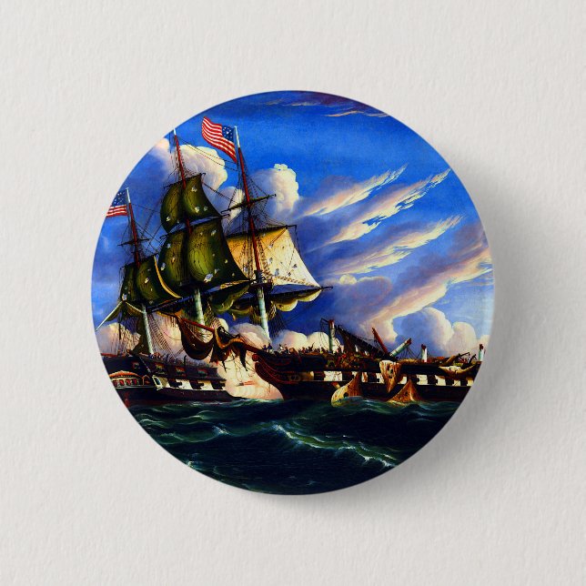 The USS Constitution and the Guerriere 6 Cm Round Badge (Front)