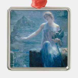The Valkyrie's Vigil (Elegant Lady in a Castle) Metal Ornament