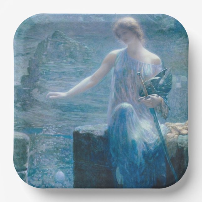 The Valkyrie's Vigil (Elegant Lady in a Castle) Paper Plate (Front)