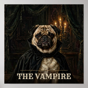The Vampire Pug Vintage Western Halloween Pet Port Poster