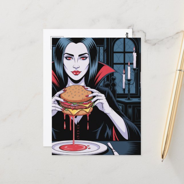 The Vampire With a Cheeseburger Postcard (Front/Back In Situ)