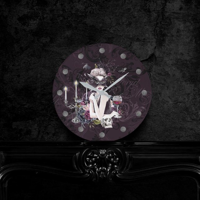 The Vampiress | Moody Gothic Vampy Glam Pale Skin Round Clock (Creator Uploaded)