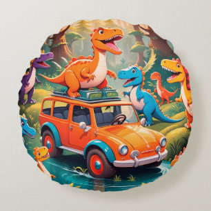 The Velociraptors Family Vacation  Round Cushion