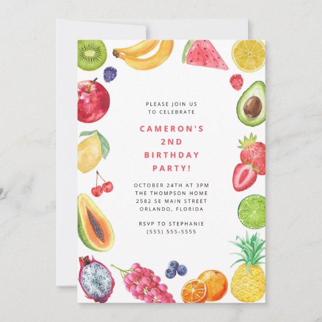 The Very Hungry Caterpillar Fruit Birthday Invitation (Front)