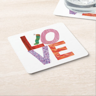 The Very Hungry Caterpillar   LOVE Square Paper Coaster