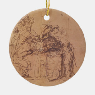 The Vices of the Prodigal Son (pen and ink on pape Ceramic Ornament