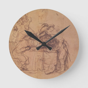 The Vices of the Prodigal Son (pen and ink on pape Round Clock