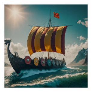 The Viking Longship Cuts Through the Waves Poster