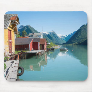 The village of Fjærland and fjord, Norway mousepad