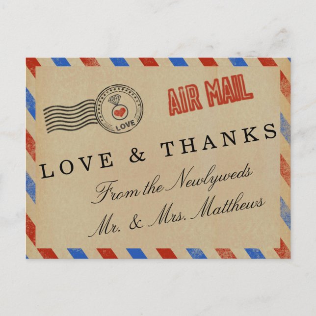 The Vintage Airmail Wedding Collection Postcard (Front)