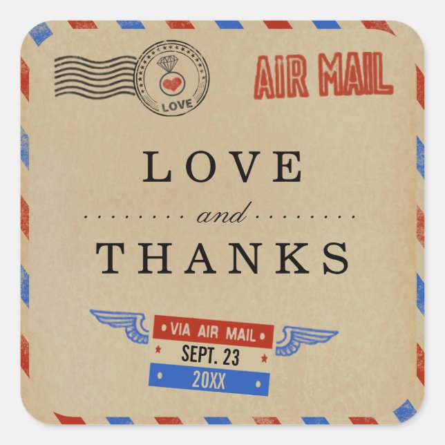 The Vintage Airmail Wedding Collection Square Sticker (Front)