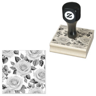 the vintage black and white roses rubber stamp