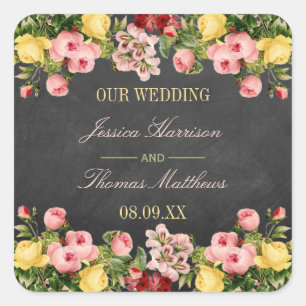 The Vintage Floral Chalkboard Wedding Collection Square Sticker