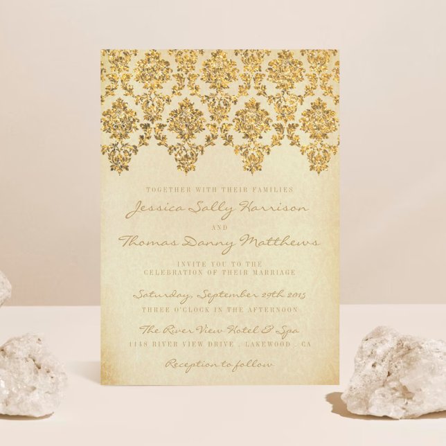The Vintage Glam Gold Damask Wedding Collection Invitation (Creator Uploaded)
