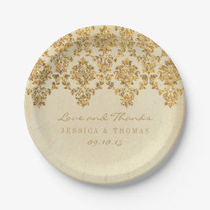 The Vintage Glam Gold Damask Wedding Collection Paper Plate