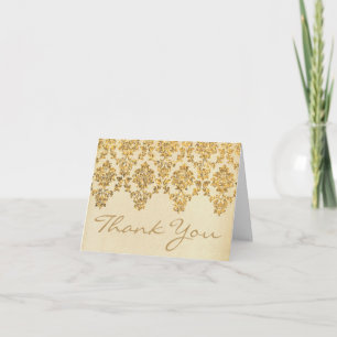 The Vintage Glam Gold Damask Wedding Collection Thank You Card