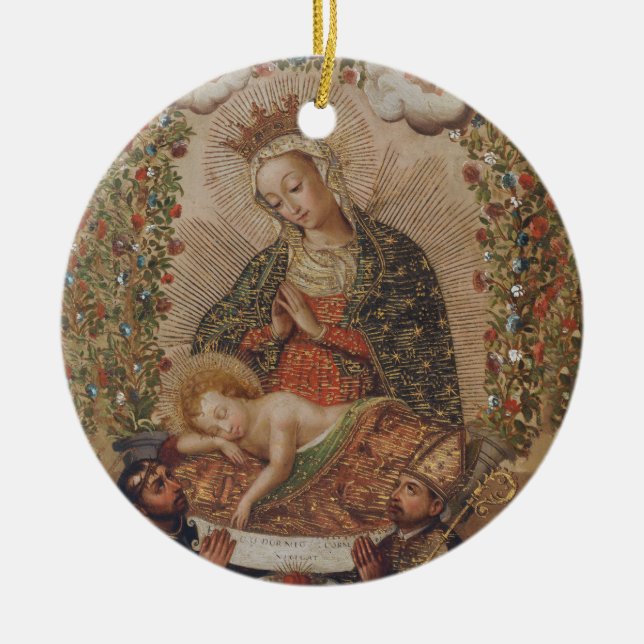 The Virgin Adoring the Christ Child Christmas Ceramic Ornament (Front)
