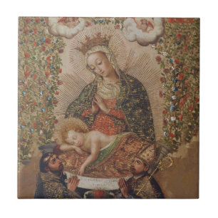 The Virgin Adoring the Christ Child Christmas Ceramic Tile