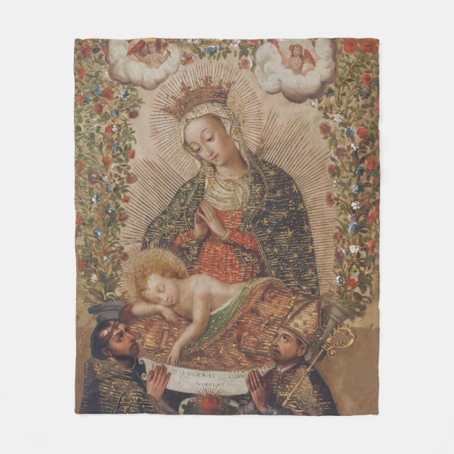 The Virgin Adoring the Christ Child Christmas Fleece Blanket (Front)