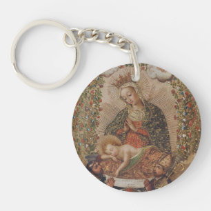 The Virgin Adoring the Christ Child Christmas Key Ring