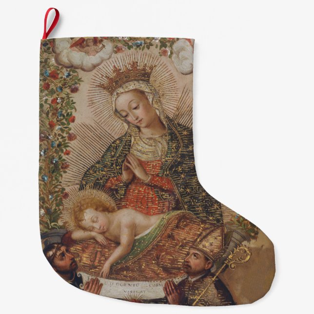 The Virgin Adoring the Christ Child Christmas Large Christmas Stocking (Front)
