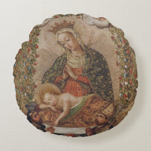 The Virgin Adoring the Christ Child Christmas Round Cushion