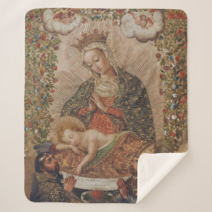The Virgin Adoring the Christ Child Christmas Sherpa Blanket