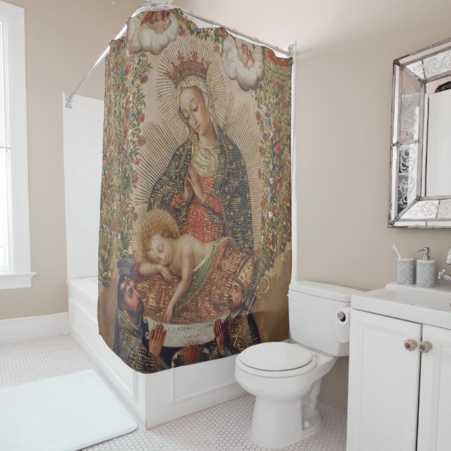 The Virgin Adoring the Christ Child Christmas Shower Curtain (In Situ)