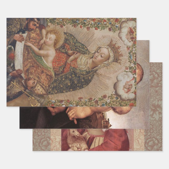 The Virgin Adoring the Christ Child Christmas Wrapping Paper Sheet (Set)