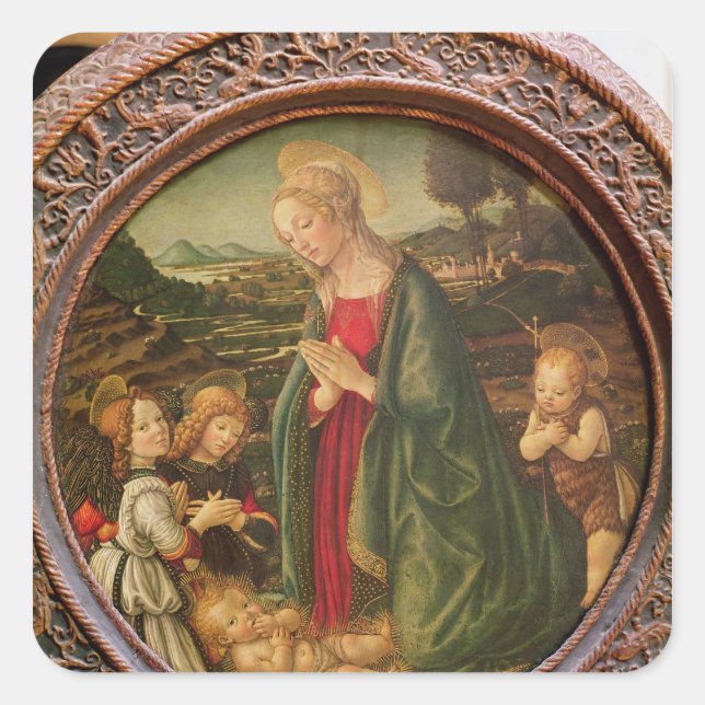 The Virgin Adoring the Christ Child Square Sticker (Front)