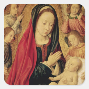 The Virgin and Child Adored by Angels Square Sticker