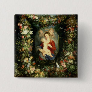 The Virgin and child in a garland of fruit and flo 15 Cm Square Badge