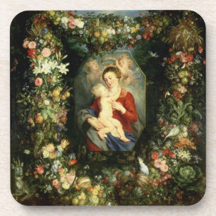 The Virgin and child in a garland of fruit and flo Coaster