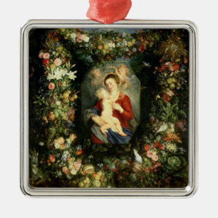 The Virgin and child in a garland of fruit and flo Metal Tree Decoration