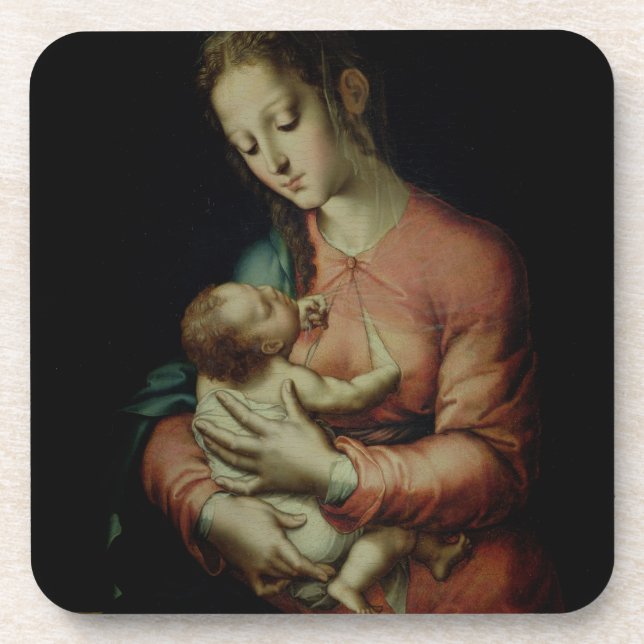 The Virgin and Child (oil on panel) Coaster (Front)