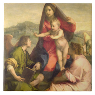 The Virgin and Child with a Saint and an Angel, c. Tile