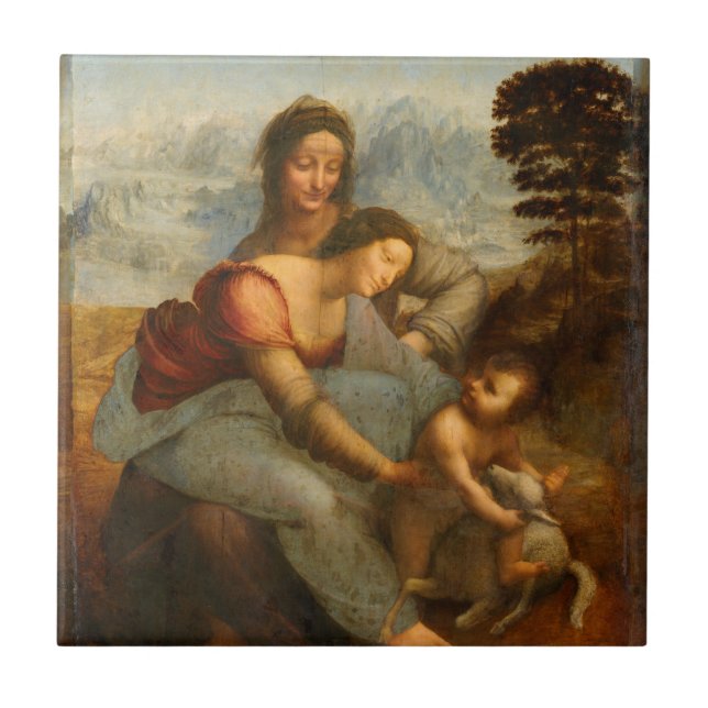 The Virgin and Child with St. Anne by Da Vinci Ceramic Tile (Front)