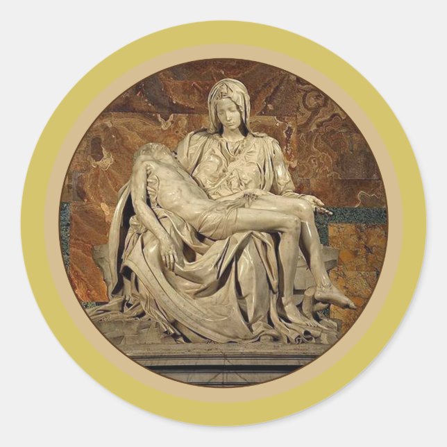 The Virgin Mary and Christ Pietà by Michelangelo Classic Round Sticker (Front)
