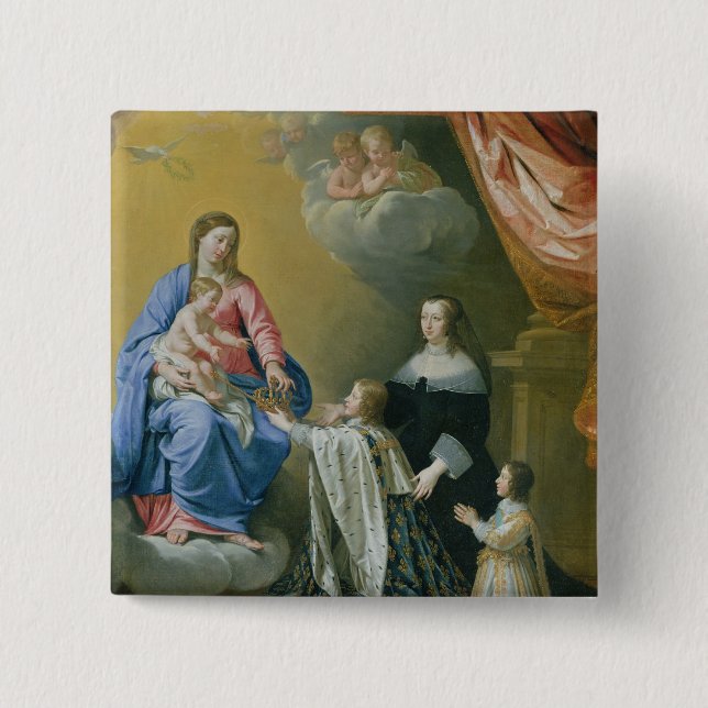 The Virgin Mary gives the Crown and Sceptre 15 Cm Square Badge (Front)