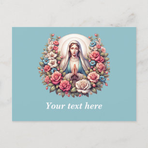The Virgin Mary Praying with Roses Postcard